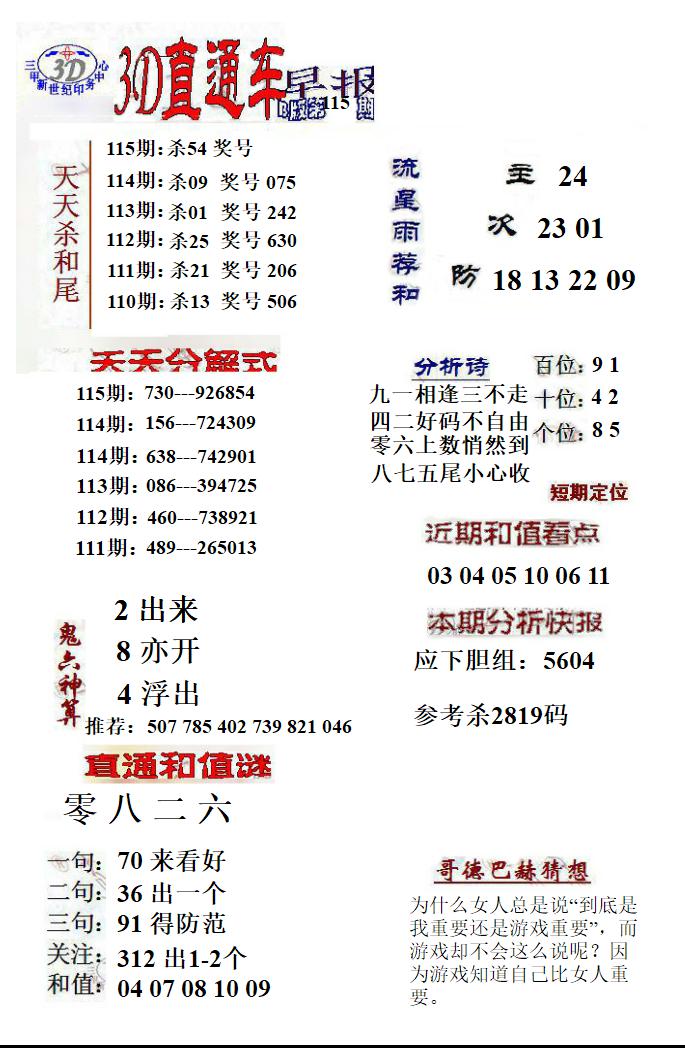 3D直通车早报B版
