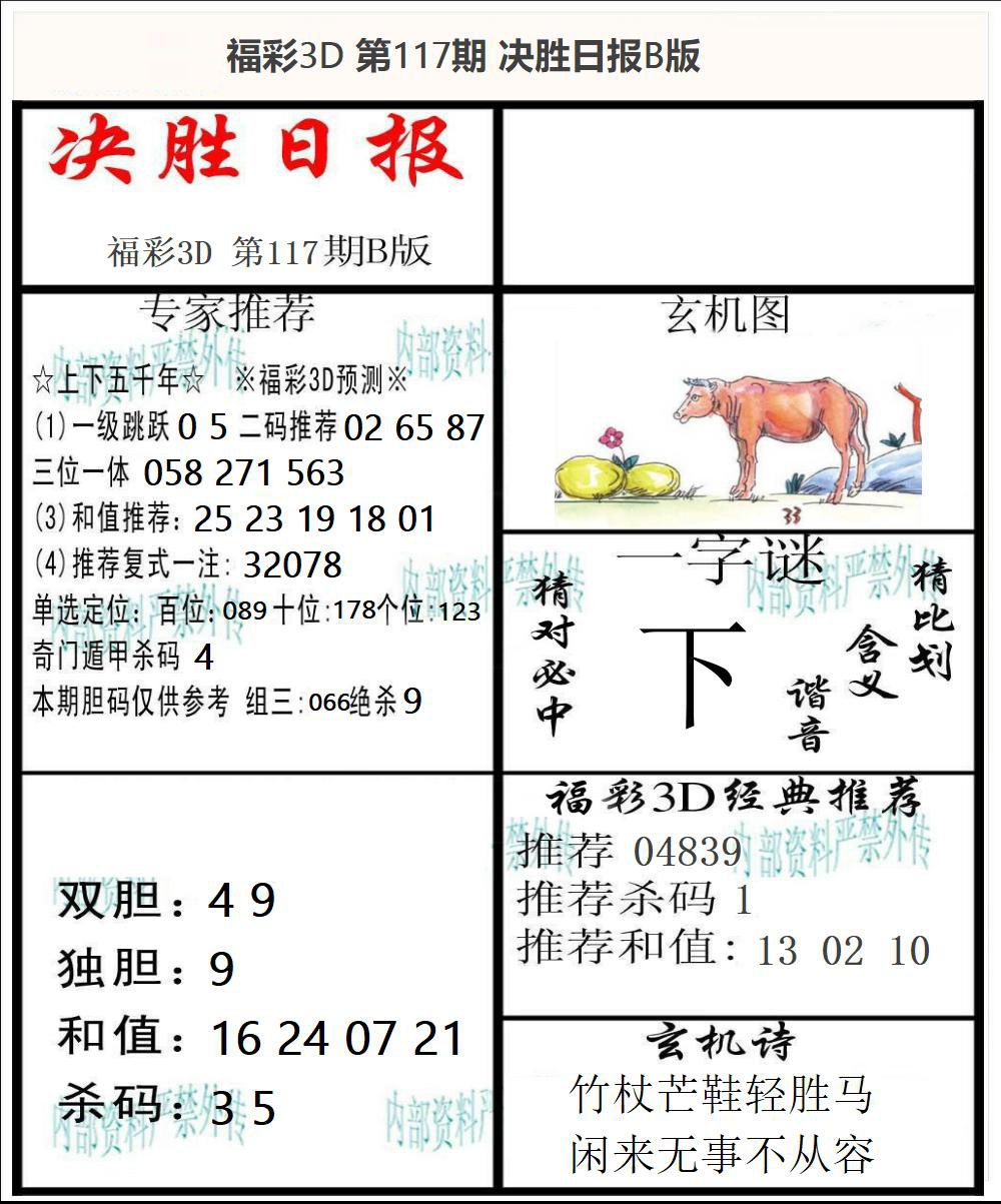 福彩3D决胜日报B版