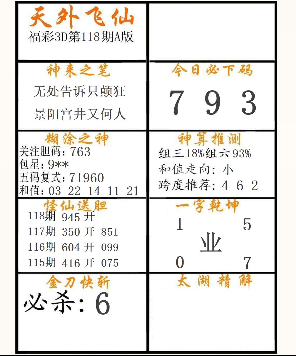 福彩3D天外飞仙A版