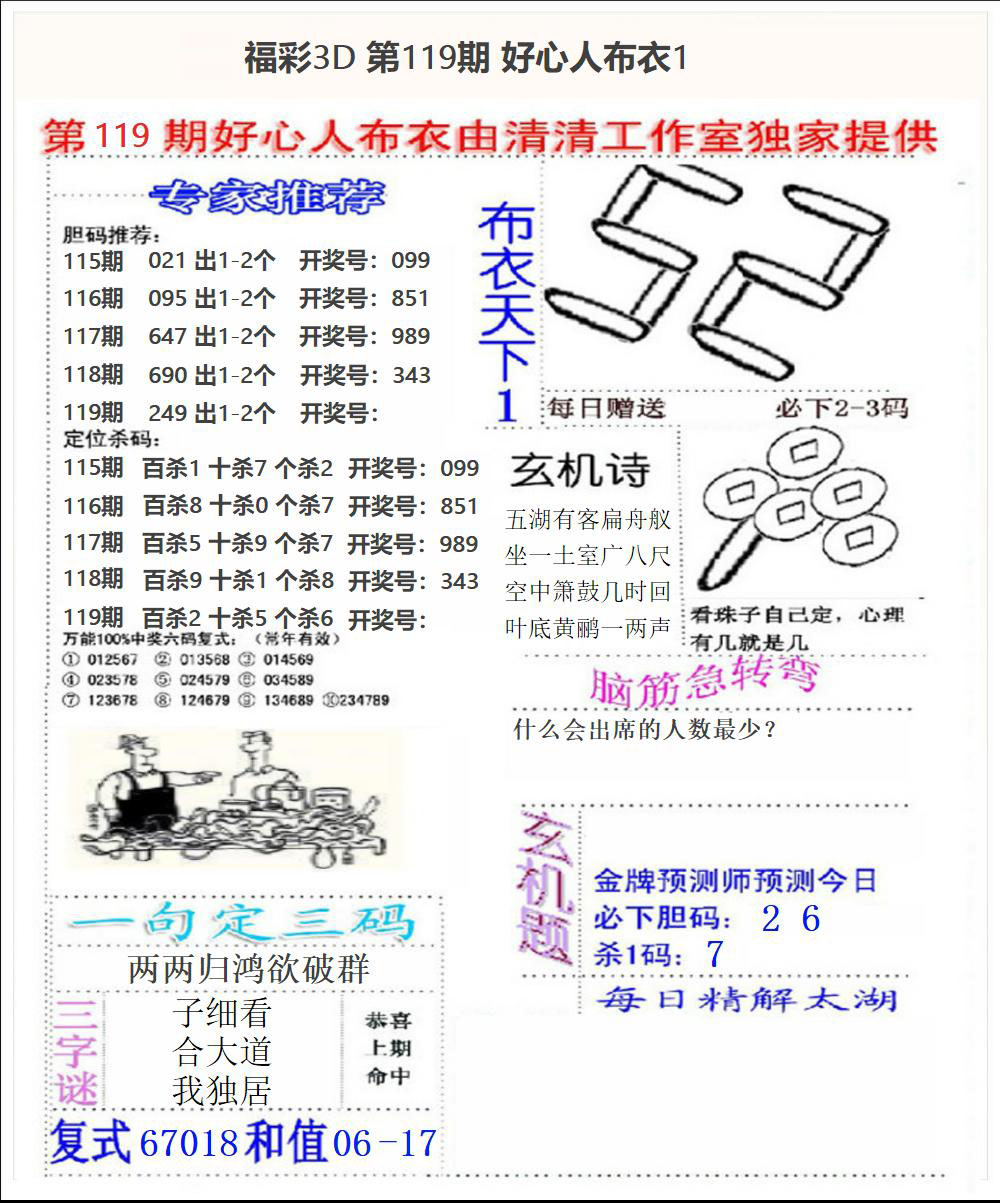 福彩3D好心人布衣1
