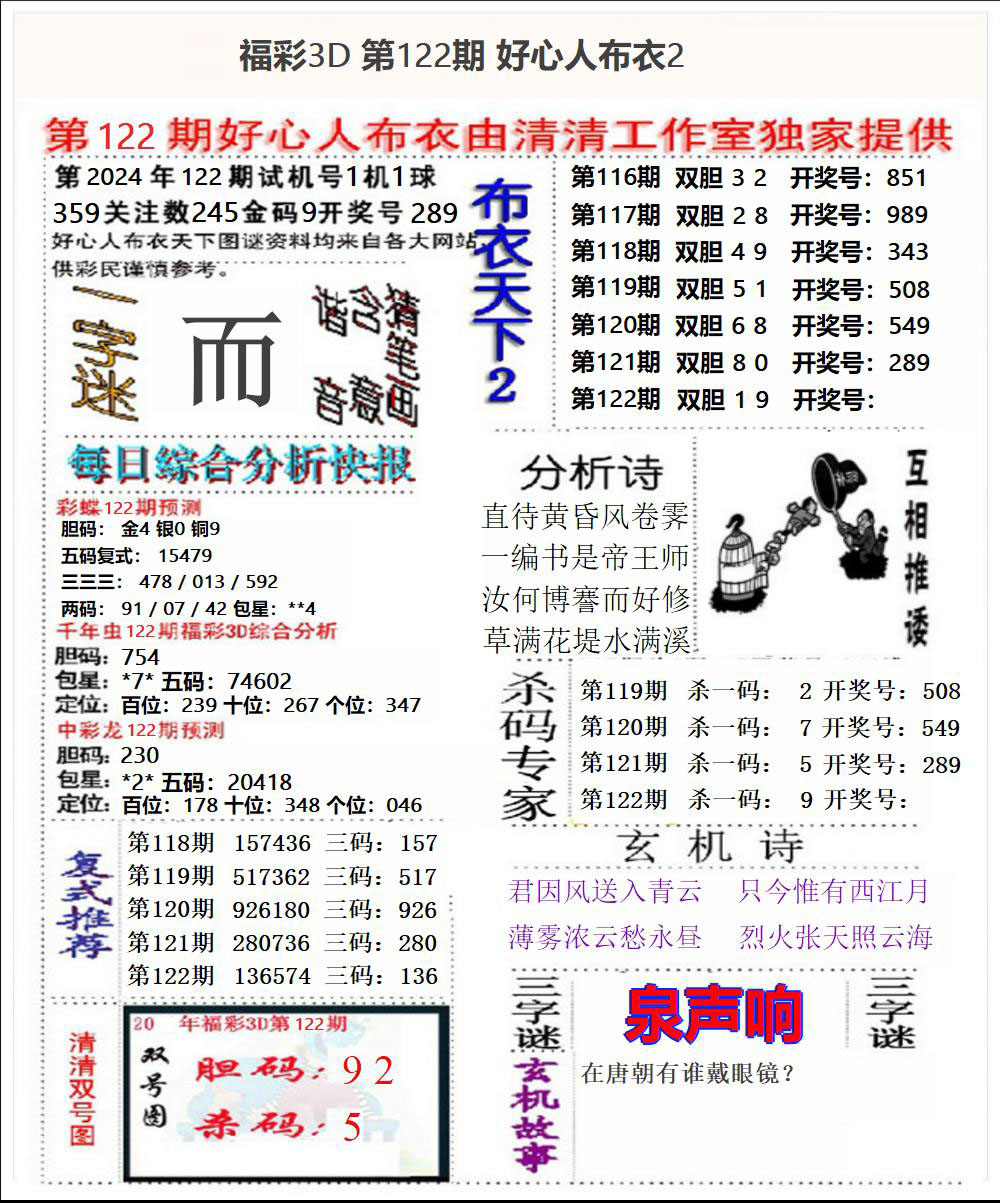 福彩3D好心人布衣2