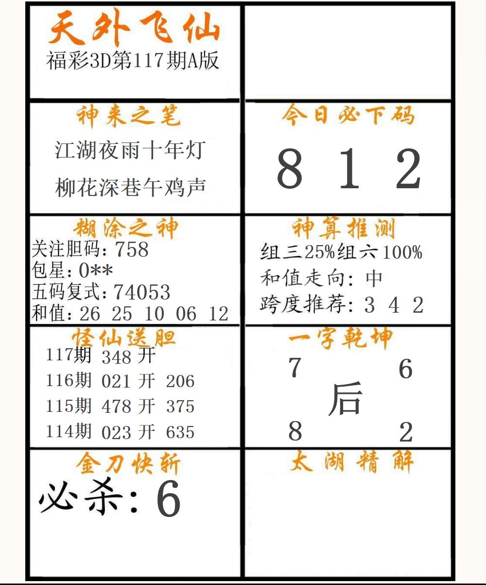 福彩3D天外飞仙A版
